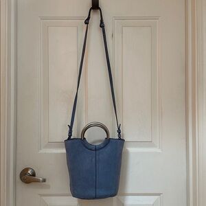 J. Crew Blue Leather Crossbody with Silver Ring Handles